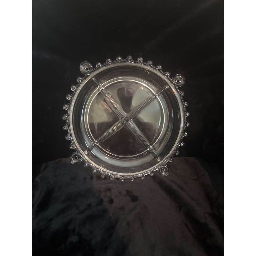 Divided Relish Dish Unisex 8.5in Clear Excellent Beaded Rim 4 Section - Picture 2 of 5